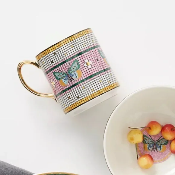 Anthropologie Pink and Gold Butterfly Mug - Picture 3 of 13